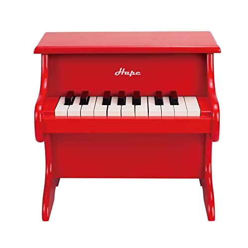 Hape Mini Piano, Mini Instrumento Musical de Madera de Juguete con 18 Teclas, Rojo
