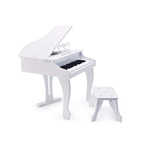 Hape Deluxe White Grand Piano , Thirty-Key Piano Toy with Stool, Electronic Keyboard Musical Toy Set for Kids 3 Years+