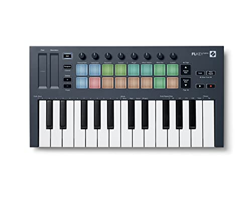 Novation FLkey Mini, Controlador de teclado MIDI port谩til de 25 teclas con USB e integraci贸n con FL Studio para la producci贸n musical, Negro