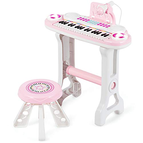 GOPLUS Teclado de piano electrÃ³nico para niÃ±os de 37 teclas con luz, piano de juguete con funciÃ³n de grabaciÃ³n y reproducciÃ³n, para niÃ±os a partir de 18 meses, incluye taburete, soporte y micrÃ³fono