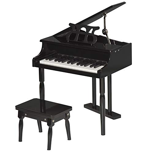 HOMCOM Piano de Cola Infantil de Madera con 30 Teclas Taburete y Atril de Partituras Piano para Niños Instrumento Musical Didáctico 52x50x49 cm Negro