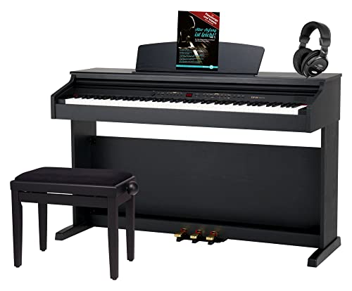Classic Cantabile DP-50 Piano digital 88 teclas con mecanica martillo - Teclado electronico USB, 32 polifonÃ­a y funcion Twin-Piano - Organo musical para ninos - Set con banqueta y auriculares - Negro