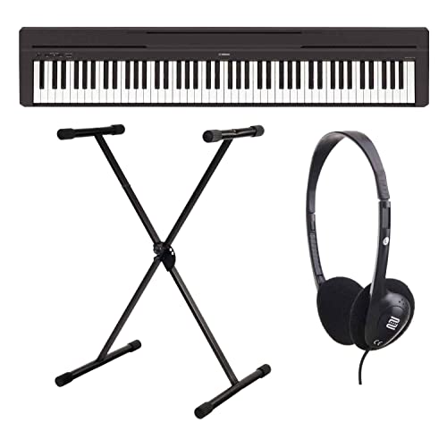 Yamaha P-45B - Piano digital / Set de piano de escenarios con soporte para teclado y auriculares (88Â teclas, 64Â voces, 10Â voces preestablecidas, 4Â efectos de reverberaciÃ³n, 2Â amplificadores de 6Â W, auto apagado, con soporte incluido, color negro
