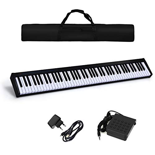 COSTWAY Teclado Piano Digital 88 Teclas Portátil con MIDI Bluetooth,Panel de Control Bolsa de Transporte Regalo para Niños y Principiantes (negro)