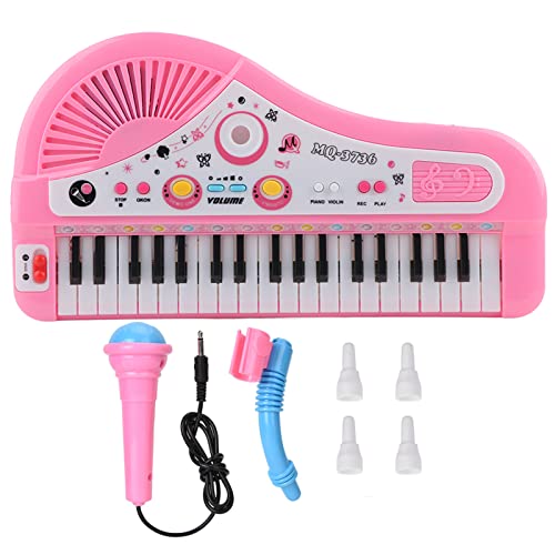 37 Teclado Instrumento de Piano elÃ©ctrico, niÃ±os Rompecabezas EducaciÃ³n temprana Aprendizaje de mÃºsica Piano con micrÃ³fono para 3 aÃ±os(Pink)