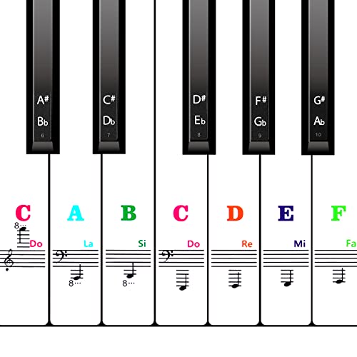 AIEX Pegatinas Teclado Piano para 88/61/54/49 Teclas, Pegatinas de Notas Musicales Extraíbles y Transparentes Letras para Teclado de Piano para Principiantes Niños (Colorido)
