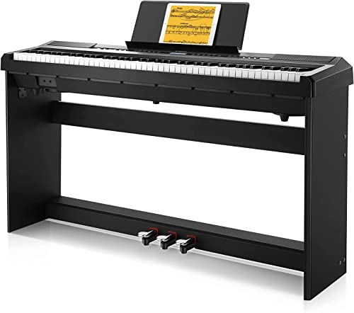 Piano Eléctrico 88 Teclas Contrapesadas, Donner DEP-20S Piano Digital 88 Teclas con Soporte y 3 Pedal para Principiante, retro, negro