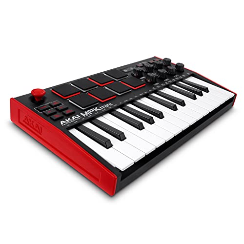 AKAI Professional MPK Mini MK3 - Teclado Controlador MIDI USB de 25 Teclas con 8 Drum Pads, 8 Perillas y Software de Producción Musical Incluido, Standard, Color Rojo