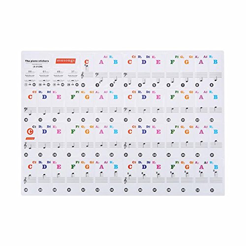 Pegatinas de piano 61/88 teclas recubrimiento de teclado de piano transparente extraíble doble capa para niños y principiantes(multicolor) Accesorios de rendimiento