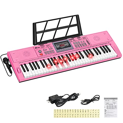 24HOCL Pianos eléctricos 61 teclas iluminadas, teclado musical digital de piano 200 ritmos pantalla LCD para niños principiantes