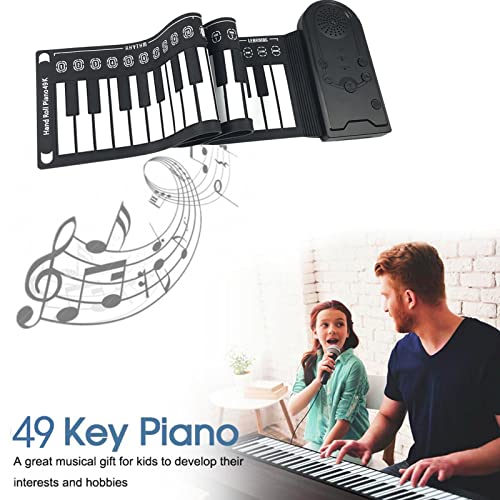 MOVKZACV - Piano enrollable de 49 teclas, teclado elÃ©ctrico de mÃºsica electrÃ³nica, altavoz estÃ©reo integrado, portÃ¡til, piano de silicona suave, flexible, plegable, regalo para niÃ±os y principiantes