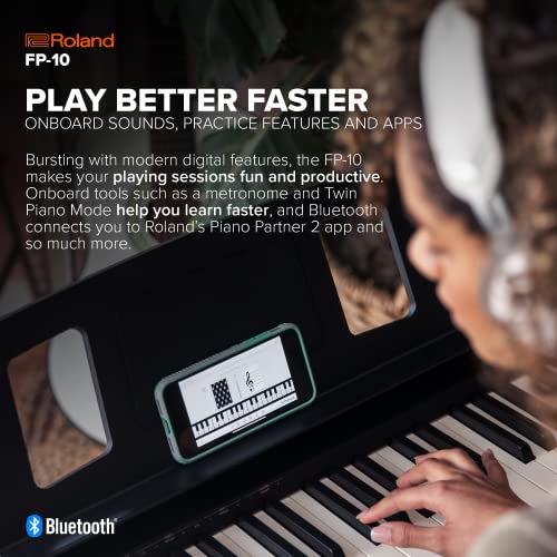Roland FP-10 â€” Piano digital de 88 teclas portÃ¡til, ideal para tocar en casa y practicar, negro